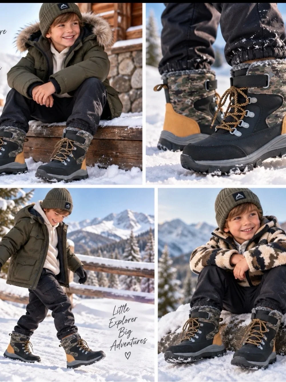 🔥NEW Waterproof boys Snow Boots Sz 4 Thermolite Camo Price Firm!